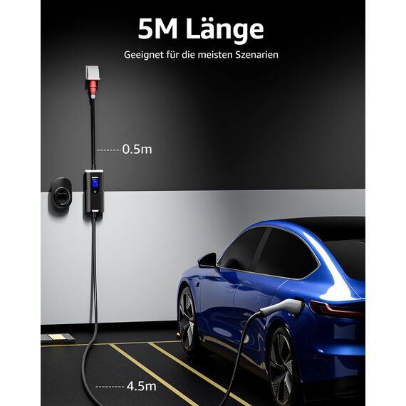 bokman Typ 2 Ladekabel mit CEE Stecker, 5 Meter | 6-16A | 11kW | 3-Phasig | IP65 Wasserdicht, Tragbares EV-Ladegerät und Mobile Wallbox Ladestation für IEC 62196-2 mit Tragetasche & Mikrofaserhandtuch