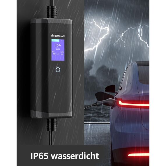 bokman Typ 2 Ladekabel mit CEE Stecker, 8 Meter | 6-16A | 11kW | 3-Phasig | IP65 Wasserdicht, Tragbares EV-Ladegerät und Mobile Wallbox Ladestation für IEC 62196-2 mit Tragetasche & Mikrofaserhandtuch