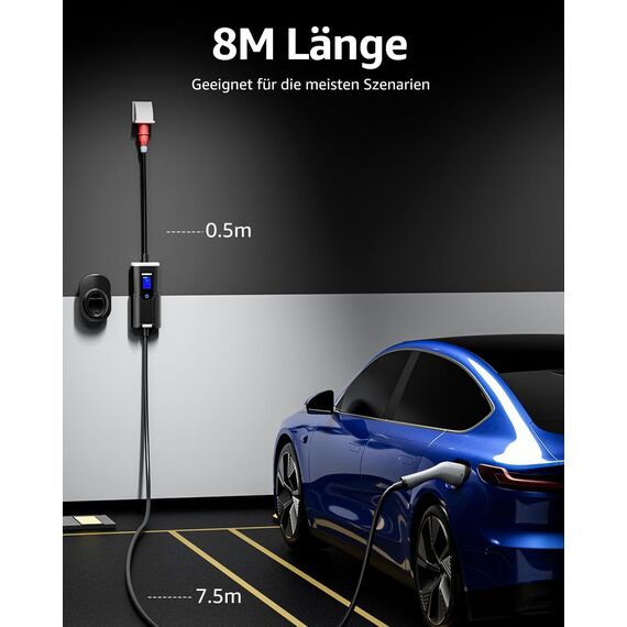 bokman Mobile Wallbox 11kW, Typ 2 Ladekabel mit CEE Stecker & Adapterkabel 8 Meter |16A | 3-Phasig | IP65 Wasserdicht, Tragbares EV-Ladegerät für IEC 62196-2 mit Tragetasche & Mikrofaserhandtuch