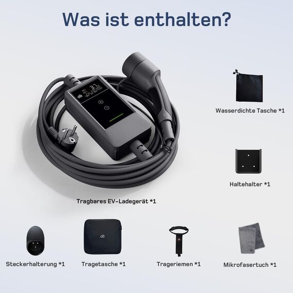 dé Typ 2 Ladekabel Schuko mit APP 3,7kW [7m, 6-16A, 1-phasig] Ladekabel Typ 2 Schuko mit Digitalem LCD - EV Charger 3,7kW für e Auto ID.3/4/5/7, Model Y/3, ENYAQ und Anderen PHEV/EV