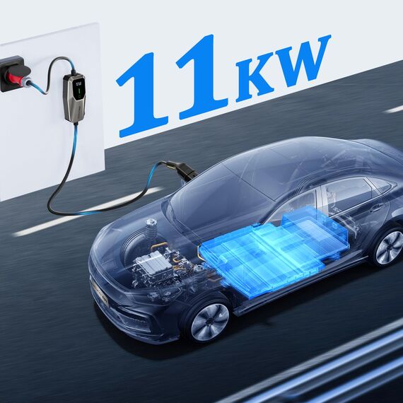 Mobile Wallbox 11kW Typ 2 Ladekabel 6-16A | 8m Mobile Ladestation 3-phasig CEE EV Ladegerät Einstellbarer Strom und Einstellung Startzeit für Allen Elektrofahrzeugen EV PHEV IEC 62196-2 Stecke