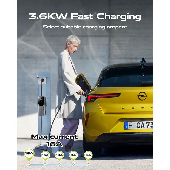 Ladekabel Typ 2, 3.68KW /5M Ladekabel Elektroauto, 6A-16A LED-Anzeige Tragbare EV Ladegerät, Typ 2 für Elektrofahrzeuge mit Einphasigem EU-Schuko, IP65(Norm IEC 62196-2)