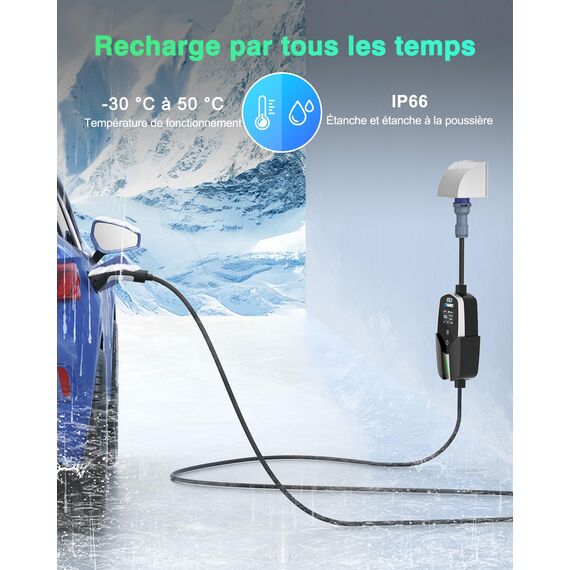 EVDANCE Typ 2 Ladekabel mit CEE Stecker [7.36kW, 1 Phase, 6.1m, 10A-32A] IP66 Wasserdicht, Tragbares EV-Ladekabel und Mobile Wallbox Ladestation für Elektroauto & Hybrid(PHEV/EV), Silber