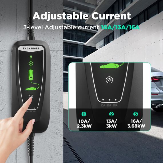 WISSENERGY Typ 2 EV Ladekabel Schuko 2-Pin, 3,68KW Einphasig [10-16A] EV Ladegerät mit 10M Ladekabel, IP66 Wasserdicht Mobile Ladestation mit Tragetasche für PHEV EV