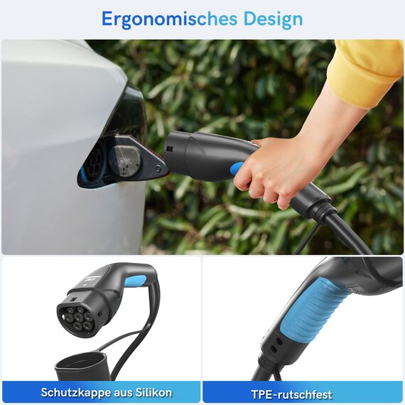 EVDANCE Typ 2 Ladekabel für EV, 22kW 32A 10m 3-Phasen Elektroauto-Ladekabel mit Tasche, Typ 2 zu Typ 2 EV/PHEV Ladekabel Auto, IP65 Wasserdicht (IEC 62196-2)