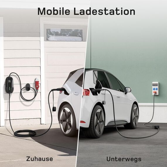 dé Mobile Wallbox/Ladestation 11kW [3-phasig|20m|6-16A] mit Einstellbarer Ladeleistung, Ladekabel CEE 16A auf Typ 2 und EV Ladegerät für Model Y/3, ID.3/4/5, MG4, EX30, e-up, e-tron, Zoe und andere EV