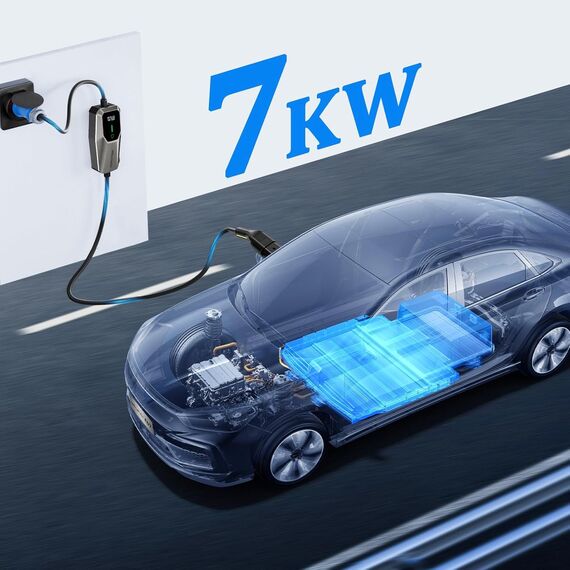 VDLPOWEREU Typ 2 Ladekabel, 7.36KW EV Ladegerät, 32A 5M EV Ladestation mit Dreiphasig PHEV CEE Stecker, Einstellbarer Strom und Einstellung Startzeit für Allen Elektrofahrzeugen IEC 62196-2