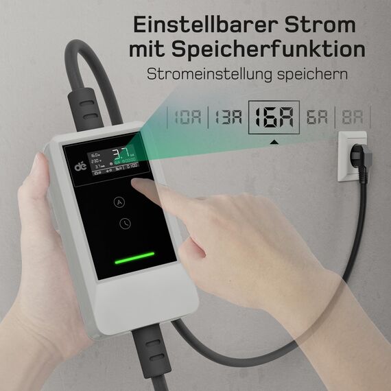 dé Typ 2 Ladekabel Schuko mit APP 3,7kW [10m, 6-16A, 1-phasig] Ladekabel Typ 2 Schuko mit Digitalem LCD - EV Charger 3,7kW Weiß für e Auto ID.3/4/5/7, Model Y/3, ENYAQ und Anderen PHEV/EV