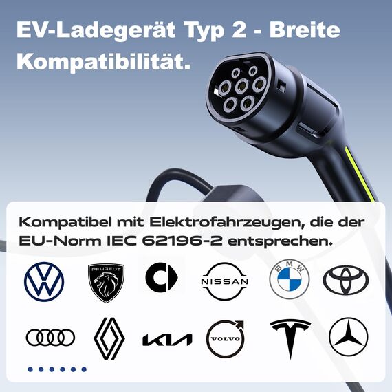 VDLPOWEREU Ladekabel Typ 2, 3.6KW /15M LadekabelElektroauto, 6A-16A LED-Anzeige Tragbare EV Ladegerät, Typ 2 Ladekabel für Elektrofahrzeuge mit Einphasigem EU-Schuko, IP65(Norm IEC 62196-2)