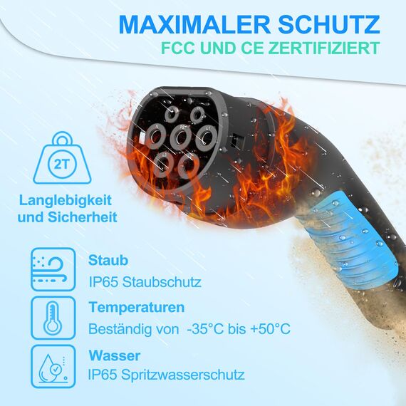 Typ 2 Ladekabel, 6m 16A 3 Phasig Typ 2 Ladekabel 11kW mit Tasche für EV Elektroautos-Ladekabel Typ 2 für E Auto EV/PHEV-Ladekabel E Auto- Ladekabel Elektroauto Typ 2 kompatibel mit jedem Elektroauto