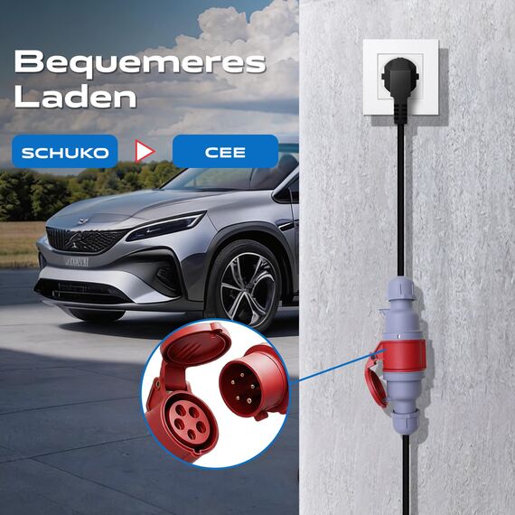 VDLPOWEREU Mobile Wallbox 11kW Typ 2 Ladekabel 6-16A | 5m Mobile Ladestation mit Adapter, 3-phasig CEE EV Ladegerät Einstellbarer Strom und Einstellung Startzeit für Allen Elektrofahrzeugen EV PHEV