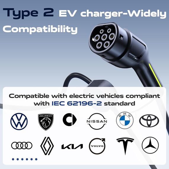 VDLPOWEREU Typ 2 Ladekabel, 3.6KW Ladekabel Elektroauto Typ 2 mit Schuko, 5M 16A Tragbare EV Ladegerät, LadekabelEV Auto, IP65 (IEC 62196-2)，Kompatibel mit MG4, Peugeot, Tesla, e-208