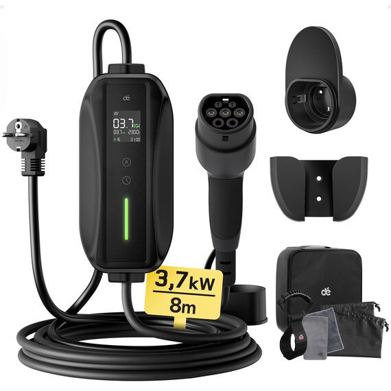 dé Ladekabel Typ 2 Schuko 3,68kW[1-phasig, 8m, 6-16A] EV Chargers mit Steuerbarer Digitalanzeige für Elektroauto, Ladekabel e Auto für Model 3/Y, ID.3, ID.4, ID.5, MG4, Q4, Gla und Anderen PHEV/EV…