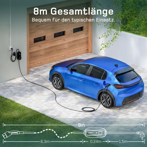 dé Ladekabel Typ 2 Schuko 3,68kW[1-phasig, 8m, 6-16A] EV Chargers mit Steuerbarer Digitalanzeige für Elektroauto, Ladekabel e Auto für Model 3/Y, ID.3, ID.4, ID.5, MG4, Q4, Gla und Anderen PHEV/EV…