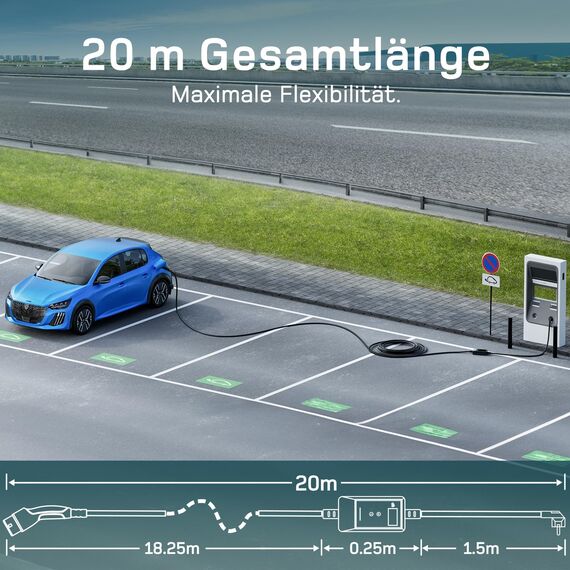 dé Typ 2 Ladekabel Schuko mit APP 3,7kW [20m, 6-16A, 1-phasig] Ladekabel Typ 2 Schuko mit Digitalem LCD - EV Charger 3,7kW für e Auto ID.3/4/5/7, Model Y/3, ENYAQ und Anderen PHEV/EV