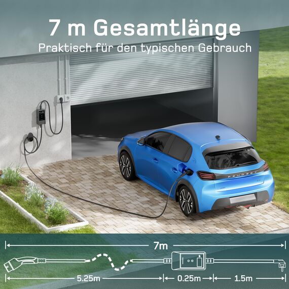 dé Typ 2 Ladekabel Schuko mit APP 3,7kW [7m, 6-16A, 1-phasig] Ladekabel Typ 2 Schuko mit Digitalem LCD - EV Charger 3,7kW für e Auto ID.3/4/5/7, Model Y/3, ENYAQ und Anderen PHEV/EV