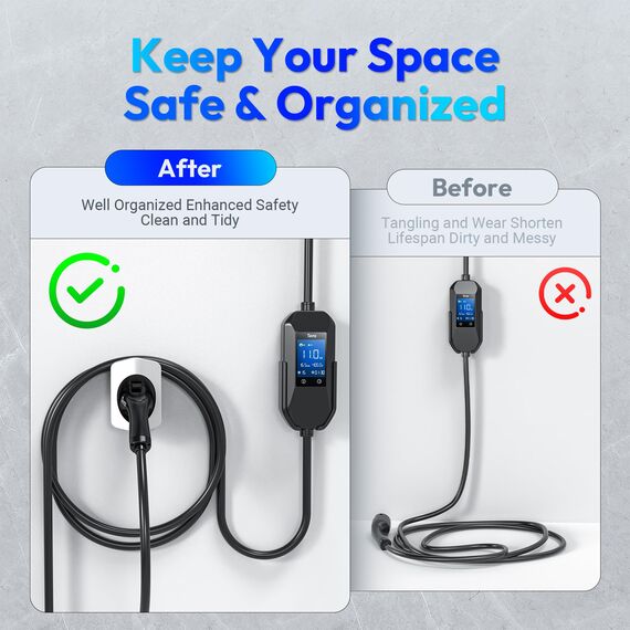 Tera EV Ladegerät Halter für Typ-2 Ladegerät aus robustem Material Elektroauto Wandhalterung Stecker Ladekabel Halter Organizer für alle Wetterbedingungen Elektrofahrzeug Ladestation Zubehör Weiß