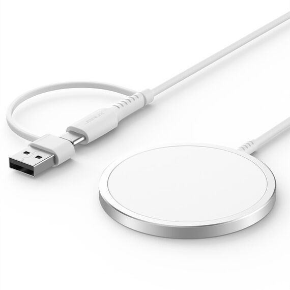 JSAUX 15W Mag-Safe Ladegerät Magnetisches Kabelloses Wireless Charger Pad Induktive Ladestation Kompatibel für MagSafe Ladegerät iPhone 16/16 Pro Max 15/15 Pro/15 Pro Max 14 Plus/14 13 Airpods Silber