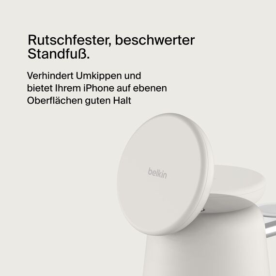 Belkin BoostCharge Pro kabellose 2-in-1-Ladestation mit MagSafe (15 W) Ladegerät, kompatibel mit iPhone der Serien 17, Air, 16, 15, 14, Pixelsnap, AirPods und Anderen MagSafe-fähigen Geräten