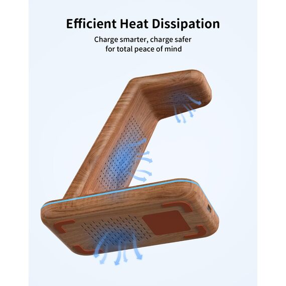 GEEKERA Wireless Charger, 3 in 1 Induktive Ladestation für iPhone Air/17/16/15/14/13/12/11/Pro Max, Ladestation für Apple Watch Ultra 3-1/11-2/SE, Kabelloses Ladegerät für AirPods Pro 3-2/4-2, Holz