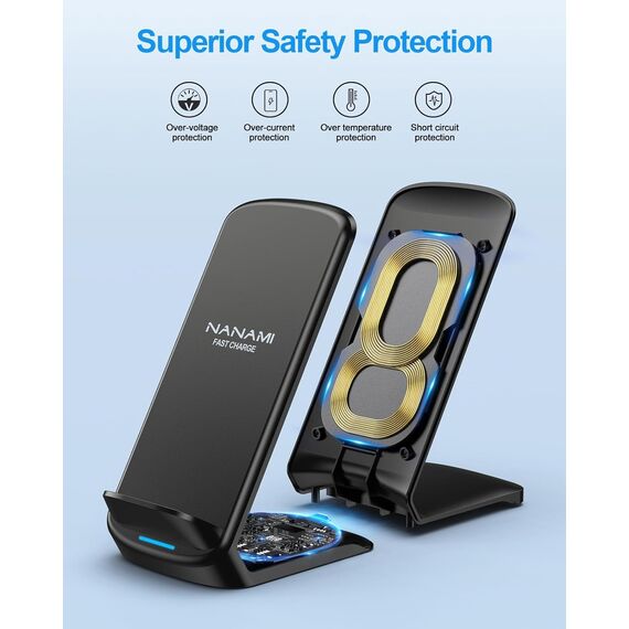 NANAMI Fast Wireless Charger,15W Induktive Ladestation mit 20W USB ladegerät für Samsung Galaxy S26/S25/S24/S23/S22/S21/S20/S10/S9,für iPhone 17/Air/16/15/14/13/12/11//X/XS/XR/8/8 Plus Google Pixel LG