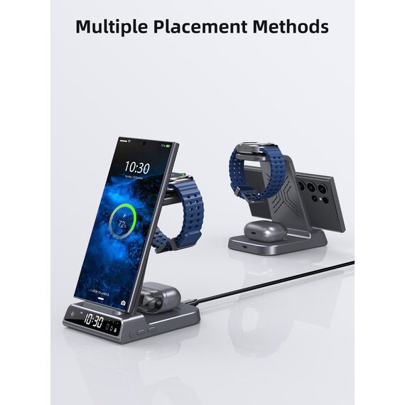 Wireless Charger für Samsung Ladestation für Galaxy S25 Ultra, Induktive Ladestation für Samsung Galaxy Watch 8/Ultra/7, Kabelloses Ladegerät für Galaxy S24 Z Fold Z Flip 6, Galaxy Buds