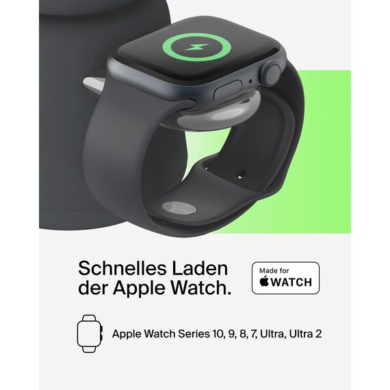 Belkin BoostCharge Pro Kabellose 2-in-1-Ladestation mit Qi2, 15W, MagSafe-Kompatibles Ladegerät für iPhone 17, Air, Pixelsnap, Apple Watch, AirPods, andere Qi2-Geräte, inklusive Netzteil – Schwarz