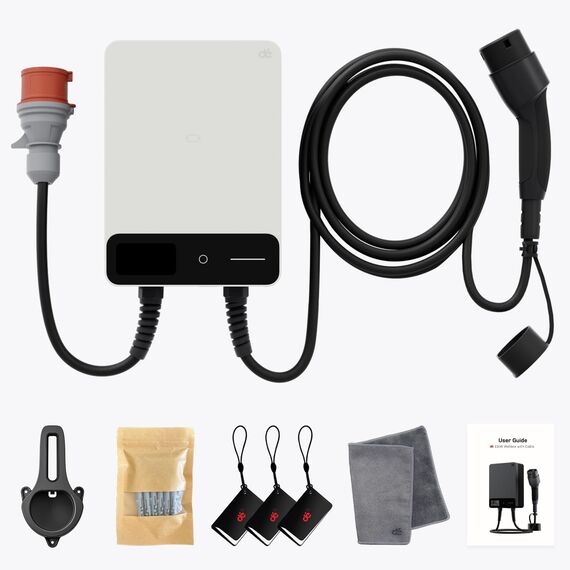 dé Wallbox 11kW mit APP, 7,5m Typ 2 Ladekabel mit Kabelhalter, 3-Phasen EV-Ladegerät (6-16A, 400V), für BEV/PHEV, RCD Typ-B & IP54-Schutz, effiziente Ladestation für Zuhause, weiß