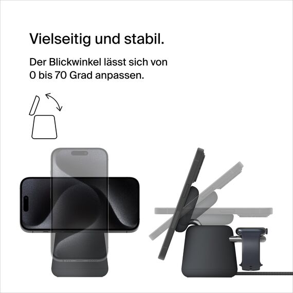 Belkin BoostCharge Pro kabellose 2-in-1-Ladestation mit MagSafe (15 W) Ladegerät kompatibel mit iPhone der Serien 17, Air, 16, 15, 14, Pixelsnap, AirPods und Anderen MagSafe-fähigen Geräten