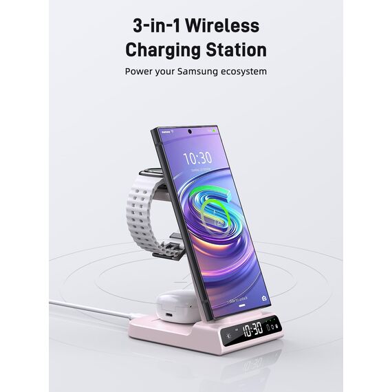 Wireless Charger für Samsung Ladestation für Galaxy S25 Ultra, Induktive Ladestation für Samsung Galaxy Watch Ultra/8/7/6, Kabelloses Ladegerät für Galaxy S24 Z Fold 6/Z Flip 6, Galaxy Buds