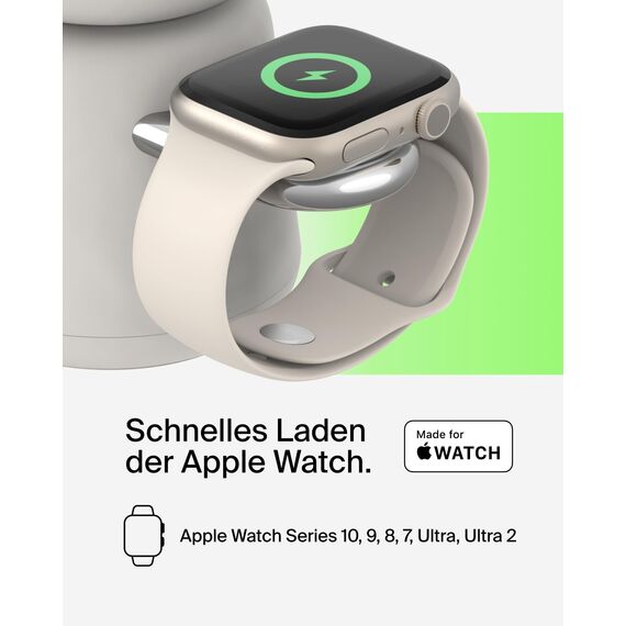 Belkin BoostCharge Pro Kabellose 2-in-1-Ladestation mit Qi2, 15W, MagSafe-Kompatibles Ladegerät für iPhone 17, Air, Pixelsnap, Apple Watch, AirPods, andere Qi2-Geräte, inklusive Netzteil – Sandfarben