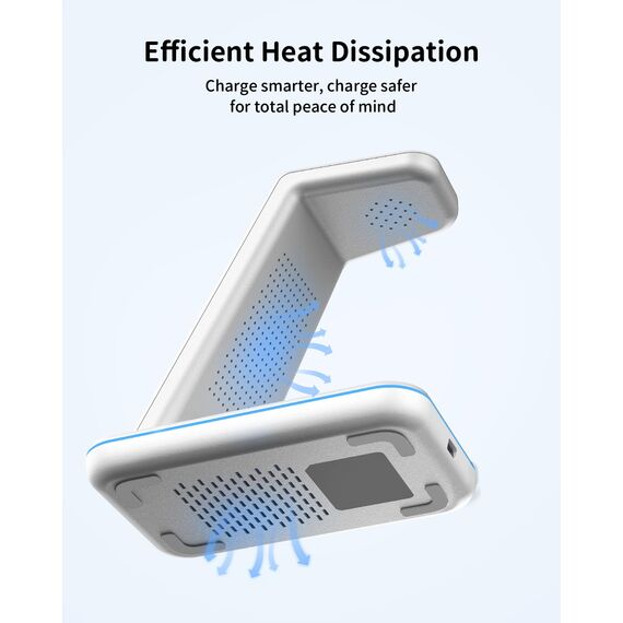 GEEKERA Wireless Charger, 3 in 1 Induktive Ladestation für iPhone Air/17/16/15/14/13/12/11/Pro Max, Ladestation für Apple Watch Ultra 3-1/11-2/SE, Kabelloses Ladegerät für AirPods Pro 3-2/4-2, Silber