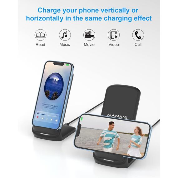NANAMI Fast Wireless Charger,15W Induktive Ladestation mit 20W USB ladegerät für Samsung Galaxy S26/S25/S24/S23/S22/S21/S20/S10/S9,für iPhone 17/Air/16/15/14/13/12/11//X/XS/XR/8/8 Plus Google Pixel LG