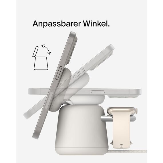 Belkin BoostCharge Pro Kabellose 2-in-1-Ladestation mit Qi2, 15W, MagSafe-Kompatibles Ladegerät für iPhone 17, Air, Pixelsnap, Apple Watch, AirPods, andere Qi2-Geräte, inklusive Netzteil – Sandfarben