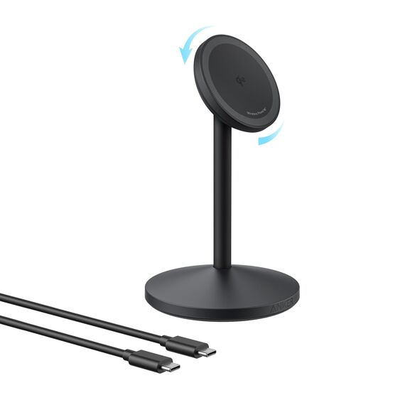 Anker MagGo kabellose Ladestation, 15W Qi2 für MagSafe, Ständer mit USB-C Kabel, Magnetisches Ladegerät für iPhone 17/16/15/14, AirPods (ohne Netzteil)