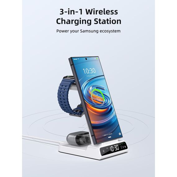 Wireless Charger für Samsung Ladestation für Galaxy S25 Ultra, Induktive Ladestation für Samsung Galaxy Watch Ultra/8/7/6, Kabelloses Ladegerät für Galaxy S24 Z Fold 6/Z Flip 6, Galaxy Buds
