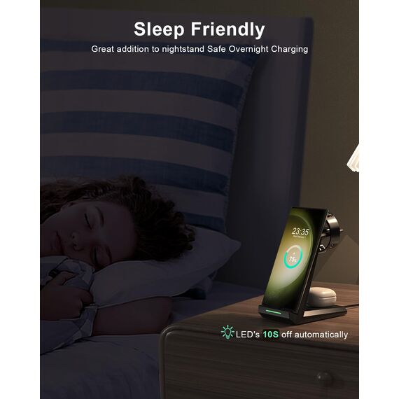 Induktive Ladestation für Samsung，ADADPU Kabelloses Ladegerät 3 in 1 Kompatibel für Galaxy Watch 8/7/6/5/5 Pro/4/3/Active 2，Wireless Charger für Samsung S25 S24 S23 S22 Ultra S21 Note 20 Galaxy Buds