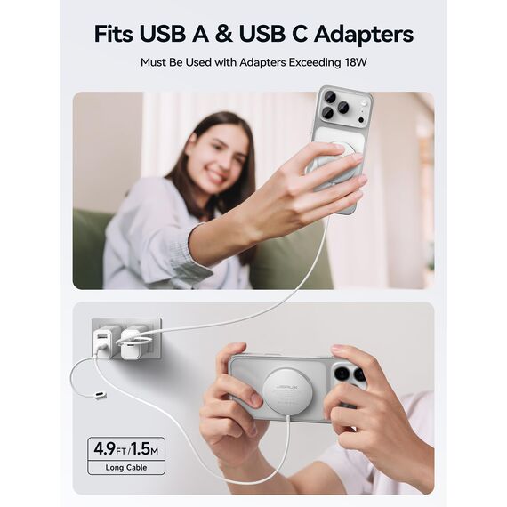 JSAUX 15W Mag-Safe Ladegerät Magnetisches Kabelloses Wireless Charger Pad Induktive Ladestation Kompatibel für MagSafe Ladegerät iPhone 16/16 Pro Max 15/15 Pro/15 Pro Max 14 Plus/14 13 Airpods Silber