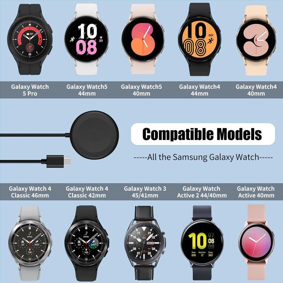 USB-C-Ladegerät für Samsung Watch-Ladegerät, kompatibel mit Samsung Galaxy Watch 7/6/6 Classic/5/5 Pro/4/4 Classic/3/Active/Active, magnetisches kabelloses Ladekabel für Classic/3 /Active/Active