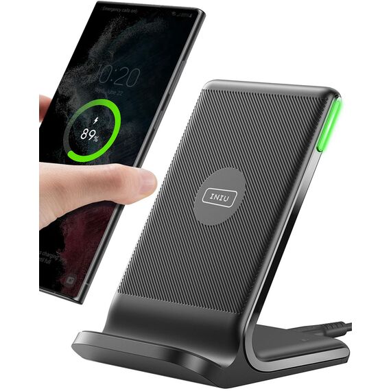 INIU Wireless Charger Stand, 15W Induktive Ladestation Schnelles Kabelloses Ladegerät Handy Ständer handyhalterung für iPhone 17 16 15 14 13 12 Pro Max Samsung Galaxy S23 S22 Google etc