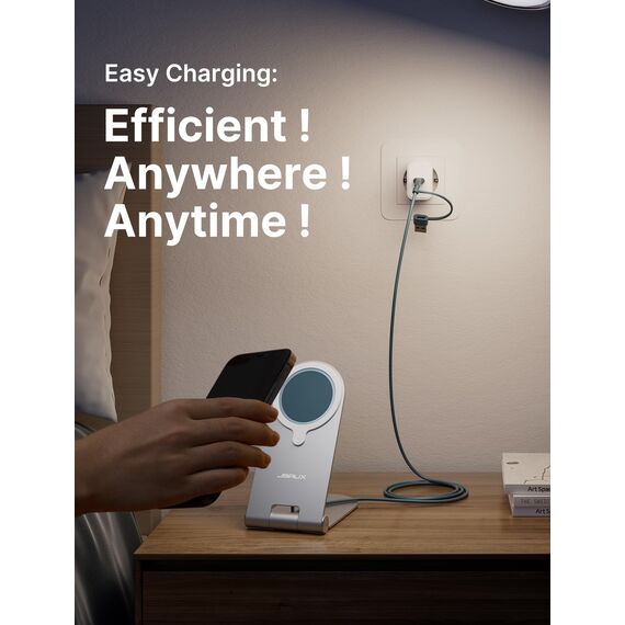 JSAUX Mag-Safe Ladestation iPhone, 15W Schnelles Wireless Charger mit 20W PD Adapter und Metallständer Kompatibel mit MagSafe-Ladegerät, iPhone 17 Air Pro Max/iPhone 16/15/14 13 12 Serie, Blau