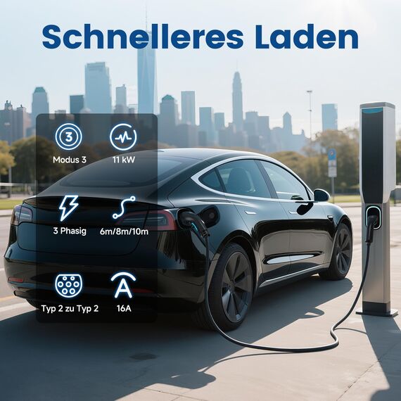 EVDANCE Typ 2 Ladekabel, 11kW / 16A / 3-Phasig / 10m / Modus 3, Elektroauto Typ 2 auf Typ 2 EV Ladekabel für EV/PHEV, mit Tragetasche