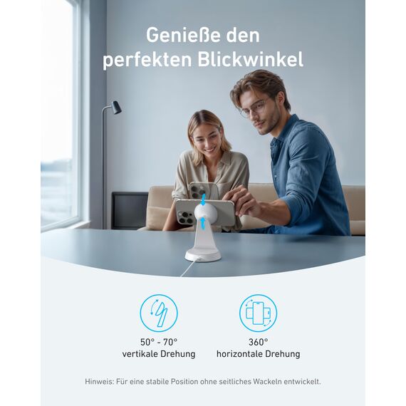 Anker MagGo MagSafe kompatibles 2-in-1 Ladegerät, Qi2 Zertifiziert 15W Schnellladegerät Ständer, Einstellbar stabil, Für iPhone 17/16/15/14/13/12, AirPods Pro und mehr (Ohne Netzteil)