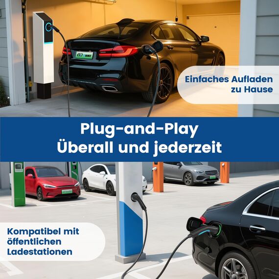 EVDANCE Typ 2 Ladekabel, 11kW / 16A / 3-Phasig / 10m / Modus 3, Elektroauto Typ 2 auf Typ 2 EV Ladekabel für EV/PHEV, mit Tragetasche