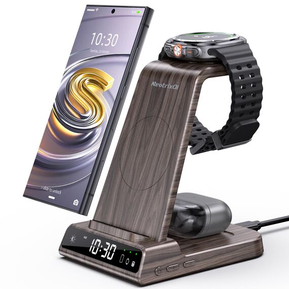 Wireless Charger für Samsung Ladestation für Galaxy S25 Ultra, Induktive Ladestation für Samsung Galaxy Watch Ultra/8/7/6, Kabelloses Ladegerät für Galaxy S24 Z Fold 6/Z Flip 6, Galaxy Buds