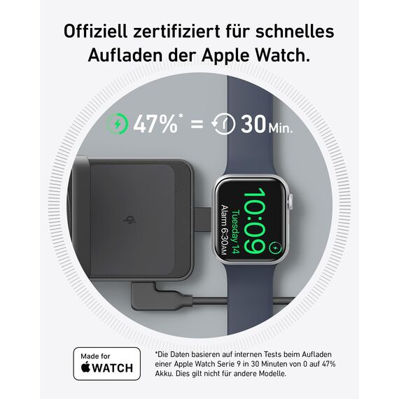 Anker MagGo 3-in-1 Ladestation, Qi2 zertifizierter 15W kabelloser Ladeständer, MagSafe kompatibel, Apple Watch Ladegerät, Für iPhone 17/16/15/14, AirPods, Apple Watch 9 (Mit 40W USB-C Netzteil)