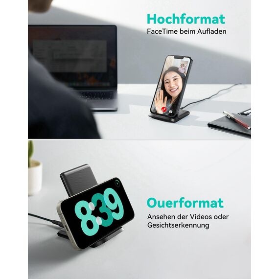 INIU Wireless Charger Stand, 15W Induktive Ladestation Schnelles Kabelloses Ladegerät Handy Ständer handyhalterung für iPhone 17 16 15 14 13 12 Pro Max Samsung Galaxy S23 S22 Google etc