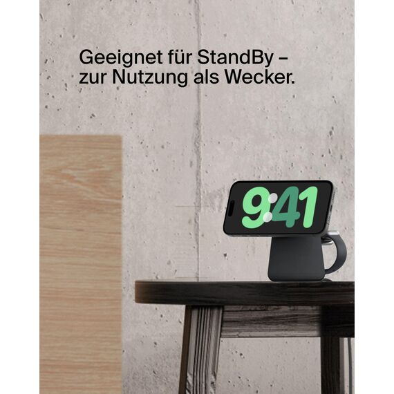 Belkin BoostCharge Pro Kabellose 2-in-1-Ladestation mit Qi2, 15W, MagSafe-Kompatibles Ladegerät für iPhone 17, Air, Pixelsnap, Apple Watch, AirPods, andere Qi2-Geräte, inklusive Netzteil – Schwarz