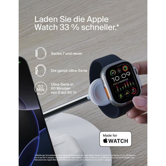 Belkin BoostCharge Pro 3-in-1 Qi2 Kabelloses Ladegerät, MagSafe-Kompatibles Ladegerät, Induktive Ladestation für die Apple iPhone 17, Air, 16, Pixelsnap, Apple Watch, AirPods, inkl. Netzteil – Weiß