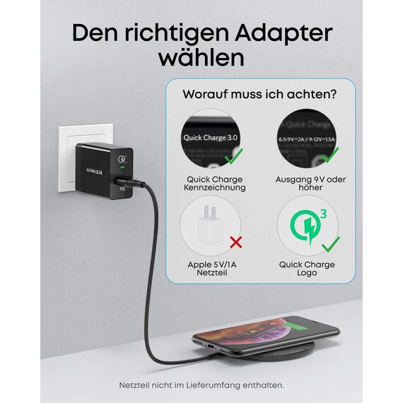 Anker 313 Kabelloses Ladepad Pad, Qi-Zertifiziert 10W Max für iPhone 17/16/15/14/13 Serie, SE 2020, AirPods (Ohne Netzteil, Nicht kompatibel mit MagSafe Magnetischer Ladefunktion)
